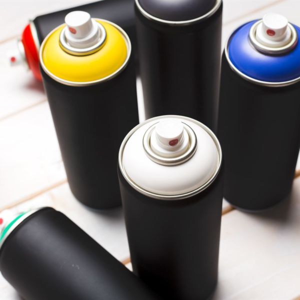 Spray paint cans close up